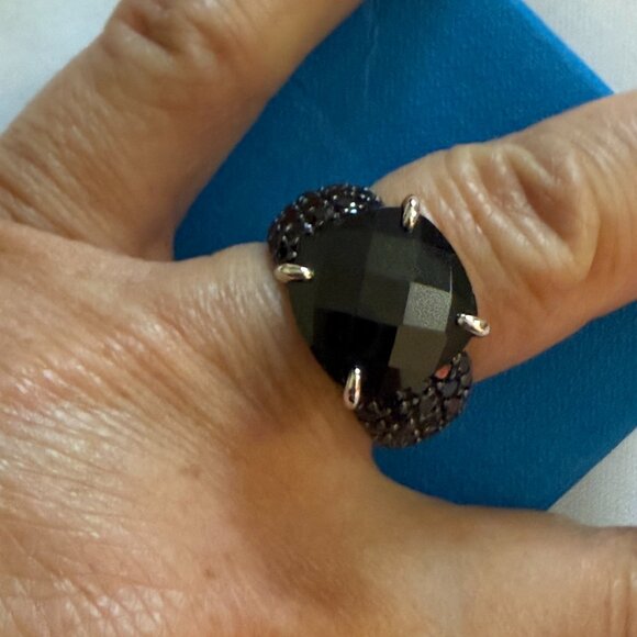 JTV Black Spinel Black Rhodium Over Sterling Silver Ring 10.70ctw Size 7 NEW